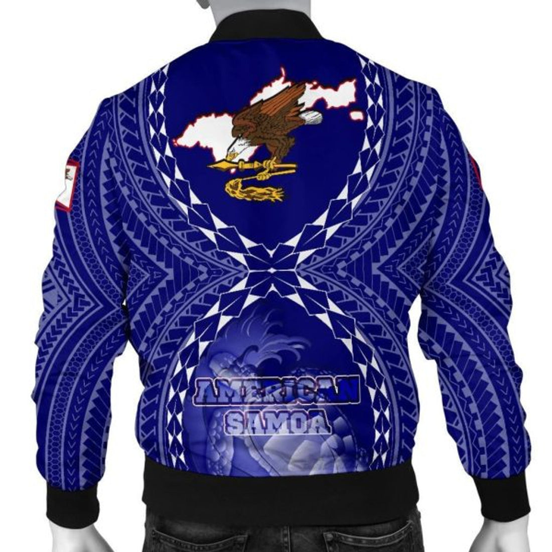 FUNSTUFFPRINT American Samoa Polynesian Men's Bomber Jacket - American Samoa Flag with Polynesian Tattoo - 3D Bomber Jacket