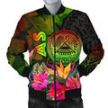 FUNSTUFFPRINT American Samoa Polynesian Men's Bomber Jacket - Hibiscus and Banana Leaves - 3D Bomber Jacket