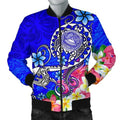 FUNSTUFFPRINT American Samoa Polynesian Men's Bomber Jacket - Turtle Plumeria (Blue) - 3D Bomber Jacket