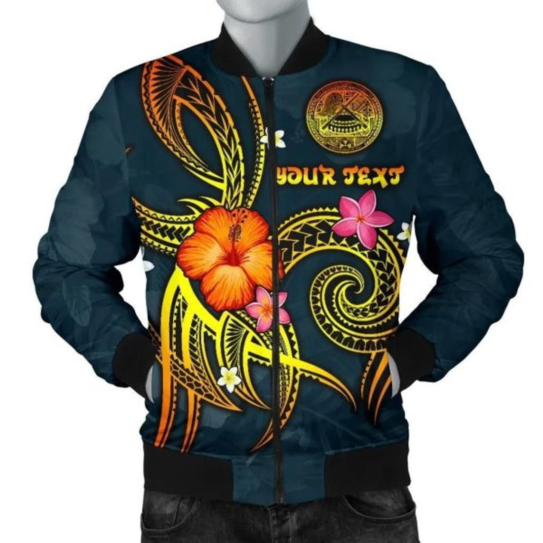 FUNSTUFFPRINT American Samoa Polynesian Personalised Men's Bomber Jacket - Legend of American Samoa (Blue) - 3D Bomber Jacket