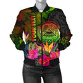 FUNSTUFFPRINT American Samoa Polynesian Personalised Women's Bomber Jacket - Hibiscus and Banana Leaves - 3D Bomber Jacket