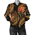 FUNSTUFFPRINT American Samoa Polynesian Women Bomber Jacker - Gold Plumeria - 3D Bomber Jacket
