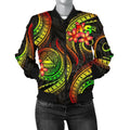 FUNSTUFFPRINT American Samoa Polynesian Women Bomber Jacket - Reggae Plumeria - 3D Bomber Jacket