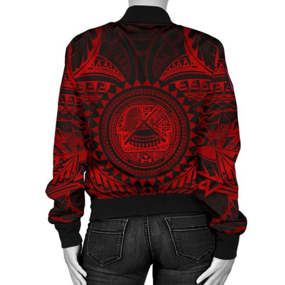 FUNSTUFFPRINT American Samoa Polynesian Women's Bomber Jacket - Red Seal - 3D Bomber Jacket