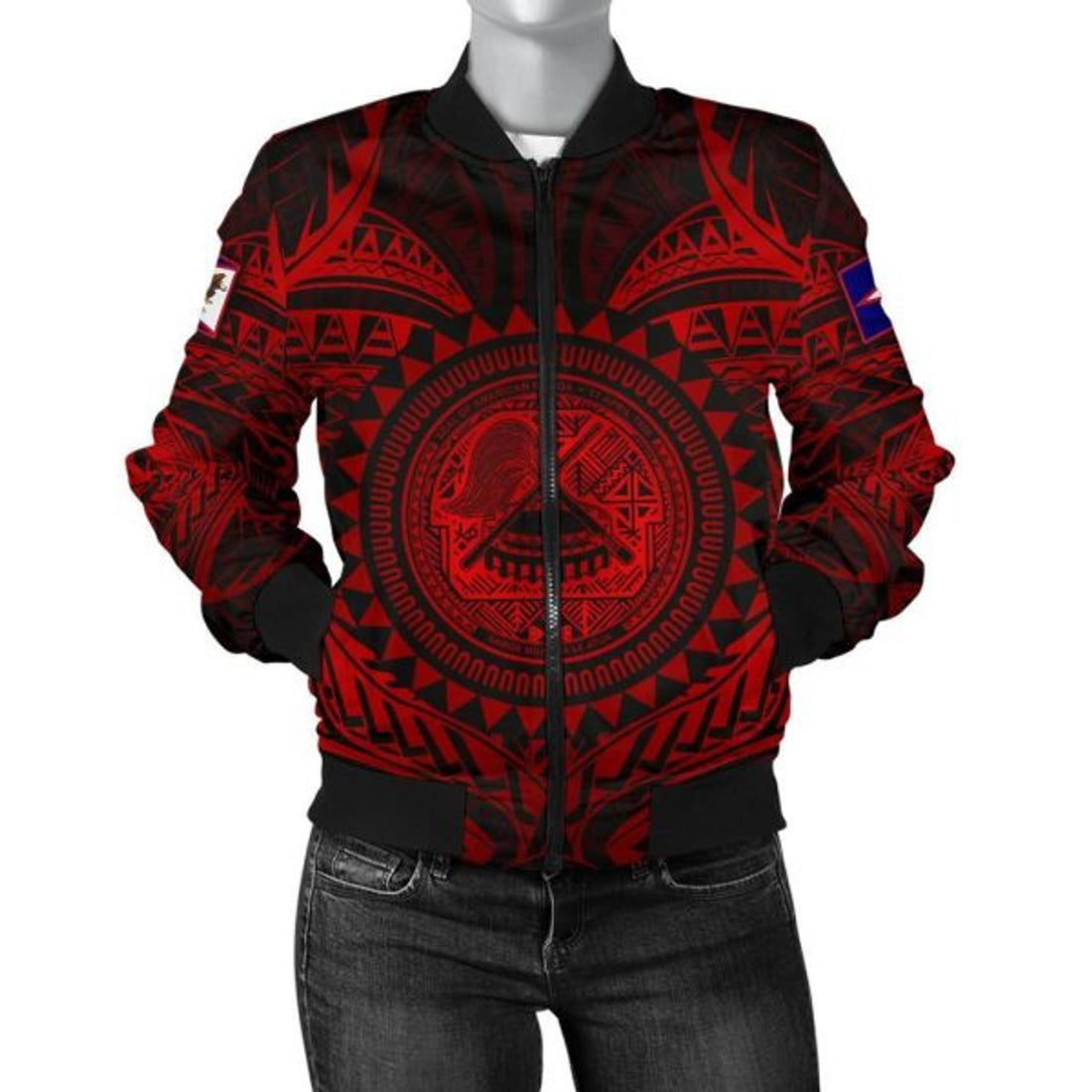 FUNSTUFFPRINT American Samoa Polynesian Women's Bomber Jacket - Red Seal - 3D Bomber Jacket