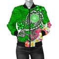 FUNSTUFFPRINT American Samoa Polynesian Women's Bomber Jacket - Turtle Plumeria (Green) - 3D Bomber Jacket