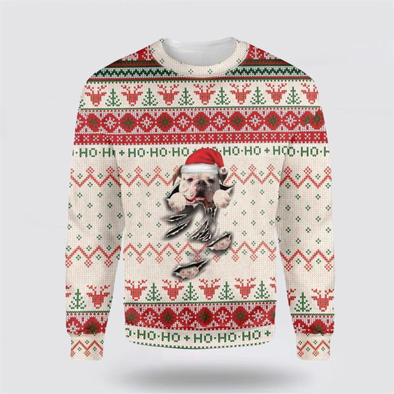FUNSTUFFPRINT American Bulldog Scratch Ugly Christmas Sweater For Men And Women, Gift For Christmas, Best Winter Christmas Outfit Ugly  Sweater