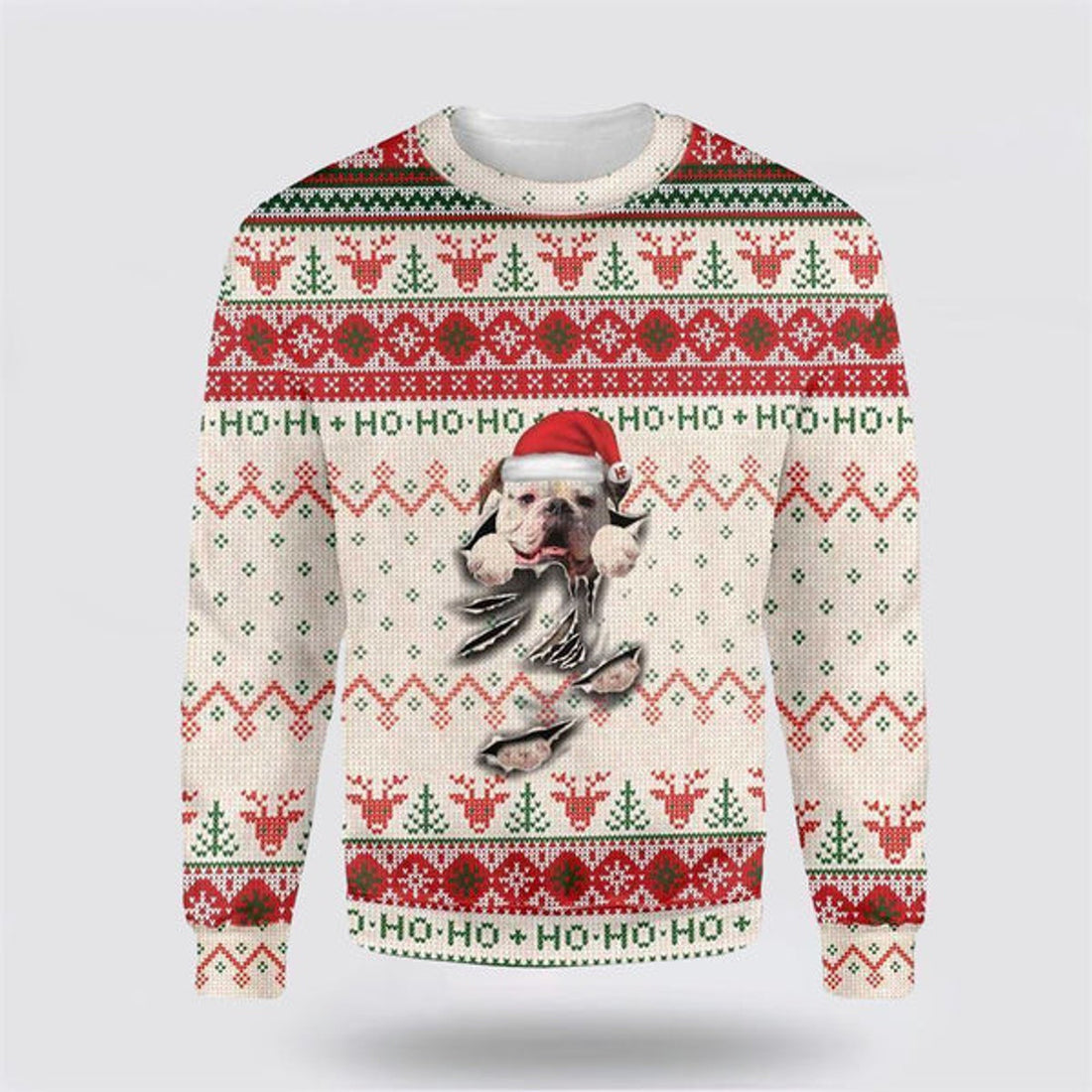 FUNSTUFFPRINT American Bulldog Scratch Ugly Christmas Sweater For Men And Women, Gift For Christmas, Best Winter Christmas Outfit Ugly  Sweater