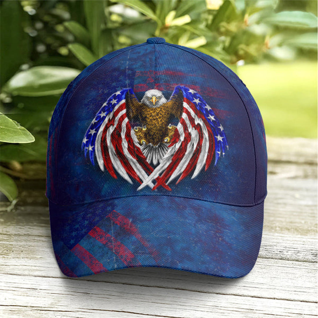 FUNSTUFFPRINT American Flag Eagle Wings Blue Baseball Cap