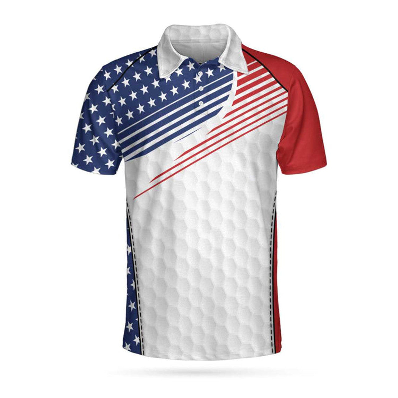 Golf Skull Wear Hat Short Sleeve Usa Golf Polo Shirt, American Flag Polo Shirt, Patriotic Golf Shirt For Men