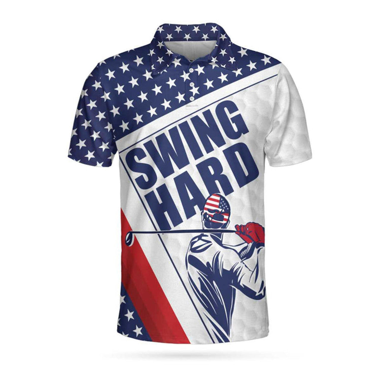 Golf Texture Swing Hard Short Sleeve Golf Polo Shirt, American Flag Polo Shirt, Patriotic Golf Shirt For Men
