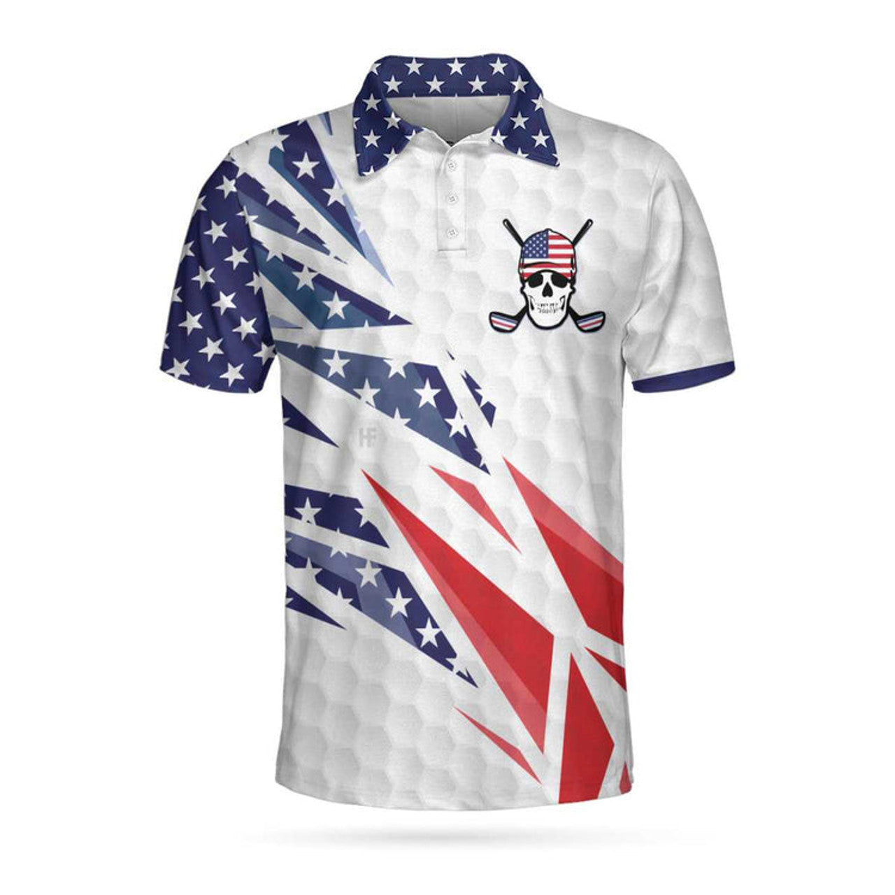 Golf Texture Swing Short Sleeve Golf Polo Shirt, Fierce American Flag Polo Shirt, Patriotic Golf Shirt For Men