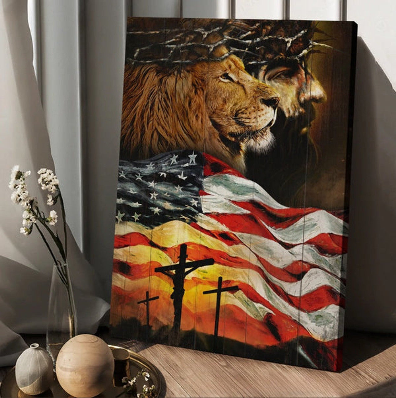 American Flag Jesus Christ The Lion Of Judah Canvas Posters - Christian Wall Posters - Religious Wall Decor