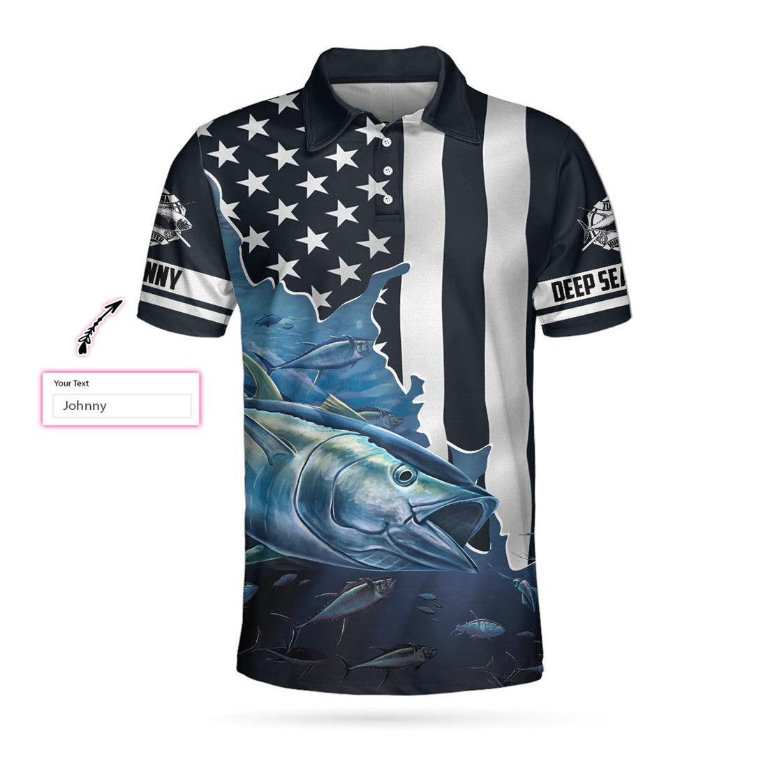 Custom Personalized Fishing Men Polo Shirt, American Flag Tuna Pursuit of Happiness Custom Polo Shirt, Shirt, Best Fishing Custom Shirt For Men
