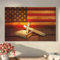 American Flag With Cross Holy Bible Canvas Print Christian Wall Art - Religious Posters