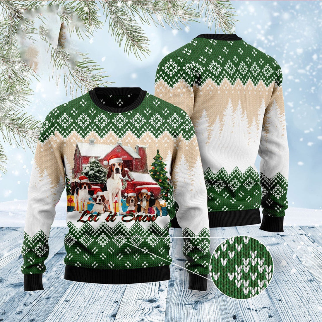 FUNSTUFFPRINT American Foxhound Let It Snow Ugly Christmas Sweater, Christmas Sweater, Ugly Sweater, Funny Xmas Sweaters Ugly Sweater