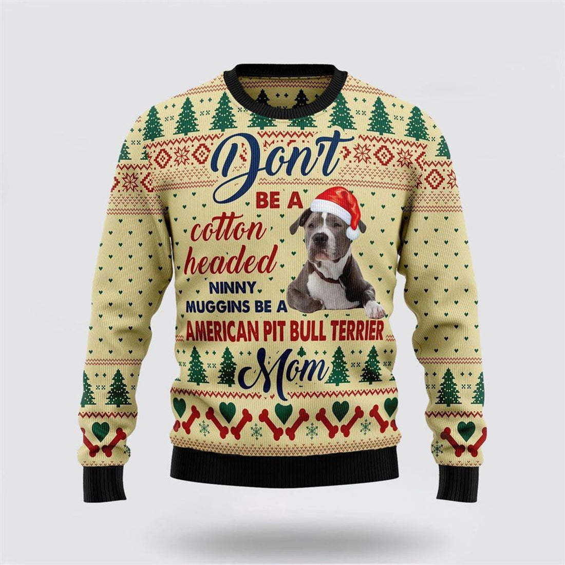FUNSTUFFPRINT American Pit Bull Terrier Mom Ugly Christmas Sweater – Pet Lover Christmas Sweater Ugly  Sweater