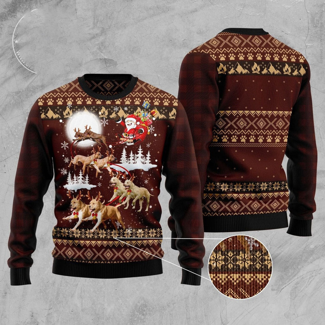 FUNSTUFFPRINT American Pit Bull Terrier Reindeers Car Ugly Christmas Sweater, Dog Ugly Christmas Sweater, Ugly Dog Sweaters Ugly  Sweater