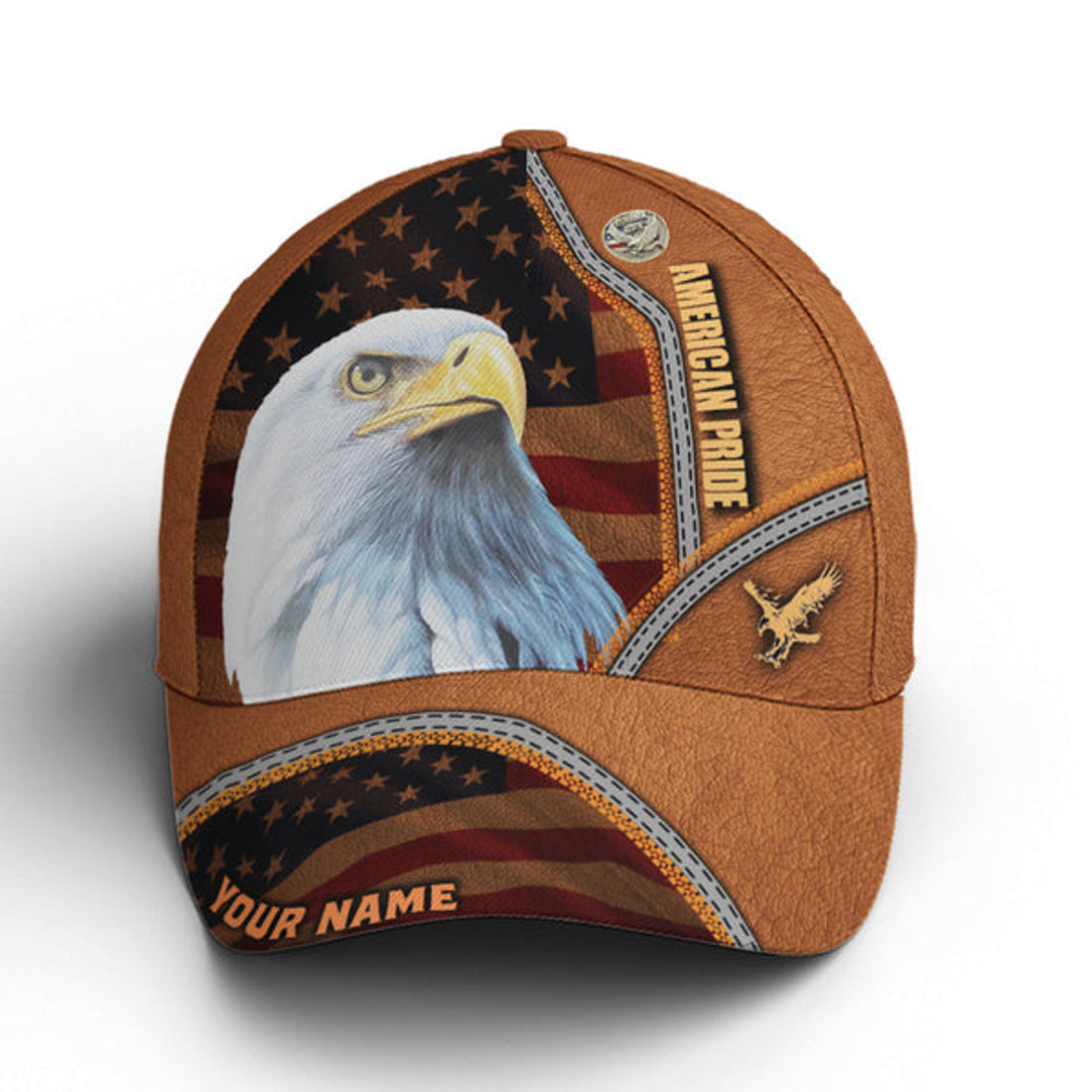 FUNSTUFFPRINT Custom American Pride Eagle Leather Style Baseball Cap