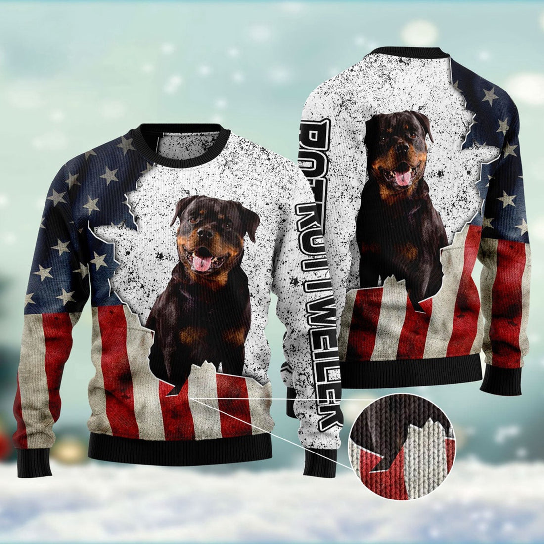 FUNSTUFFPRINT American Rottweiler Ugly Christmas Sweater, Dog Ugly Christmas Sweater, Ugly Dog Sweaters Ugly  Sweater