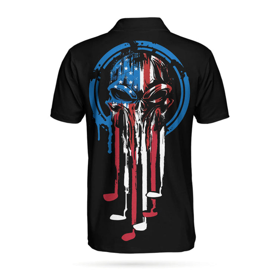 American Skull Golf Clubs Set Short Sleeve Black Golf Polo Shirt, Wet Paint American Flag Polo Shirt, Best Golf Shirt For Men