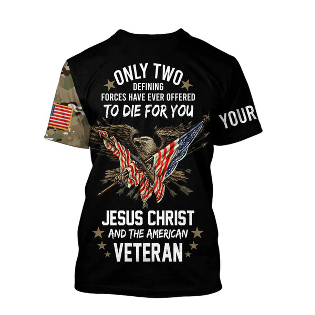 FUNSTUFFPRINT American Veteran Jesus Customized Shirts - Christian 3d Shirts For Men Women - Custom Name 3D T-shirt