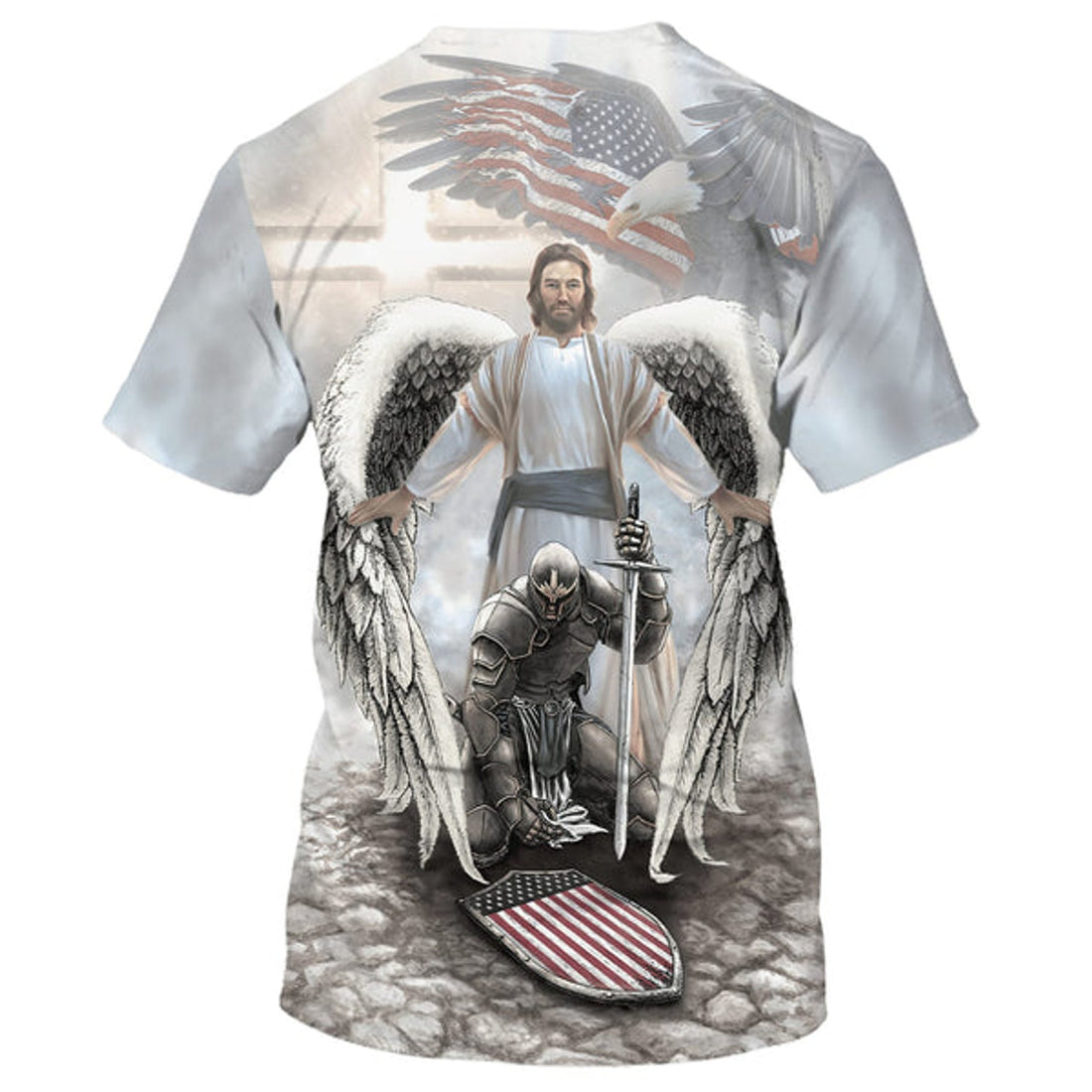 FUNSTUFFPRINT American Warrior Knee Before God Shirts - One Nation Under God 3D All Over Printed Shirt for Men and Women 3D T-shirt
