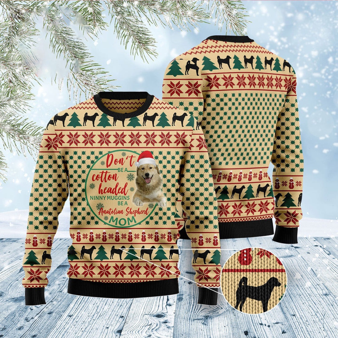 FUNSTUFFPRINT Anatolian Shepherd Mom Ugly Christmas Sweater, Christmas Sweater, Ugly Sweater, Funny Xmas Sweaters Ugly Sweater