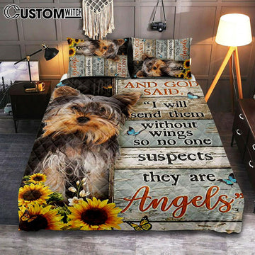 And God Saidy Little Yorkshire Terrier Sunflower Butterfly Quilt Bedding Set Art - Bible Verse Bedroom