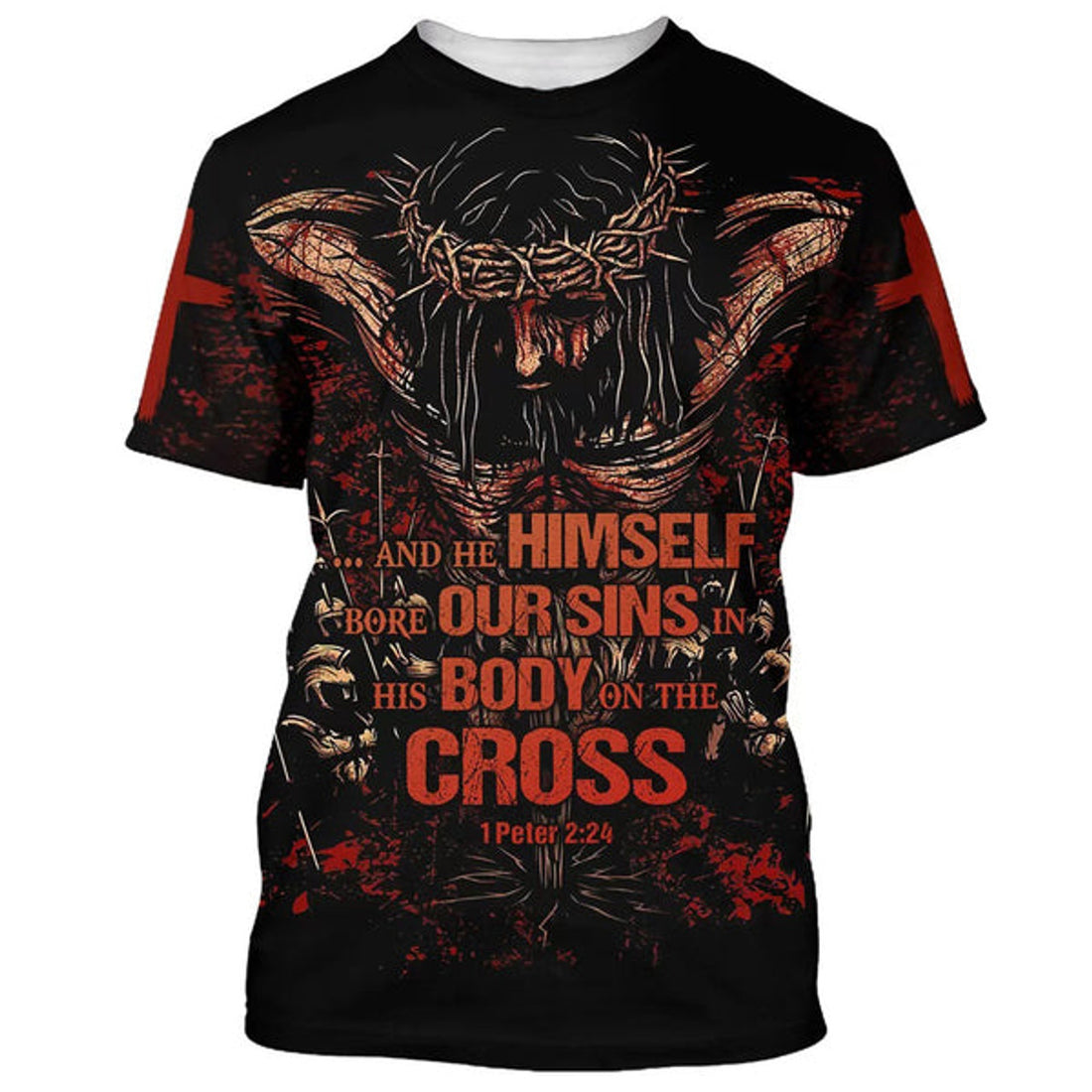 FUNSTUFFPRINT And He Himself Bore Our Sins In His Body On The Cross Christian 3D T-shirt