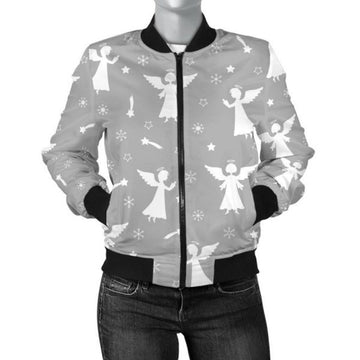 FUNSTUFFPRINT Angel Print Pattern Women Casual 3D Bomber Jacket