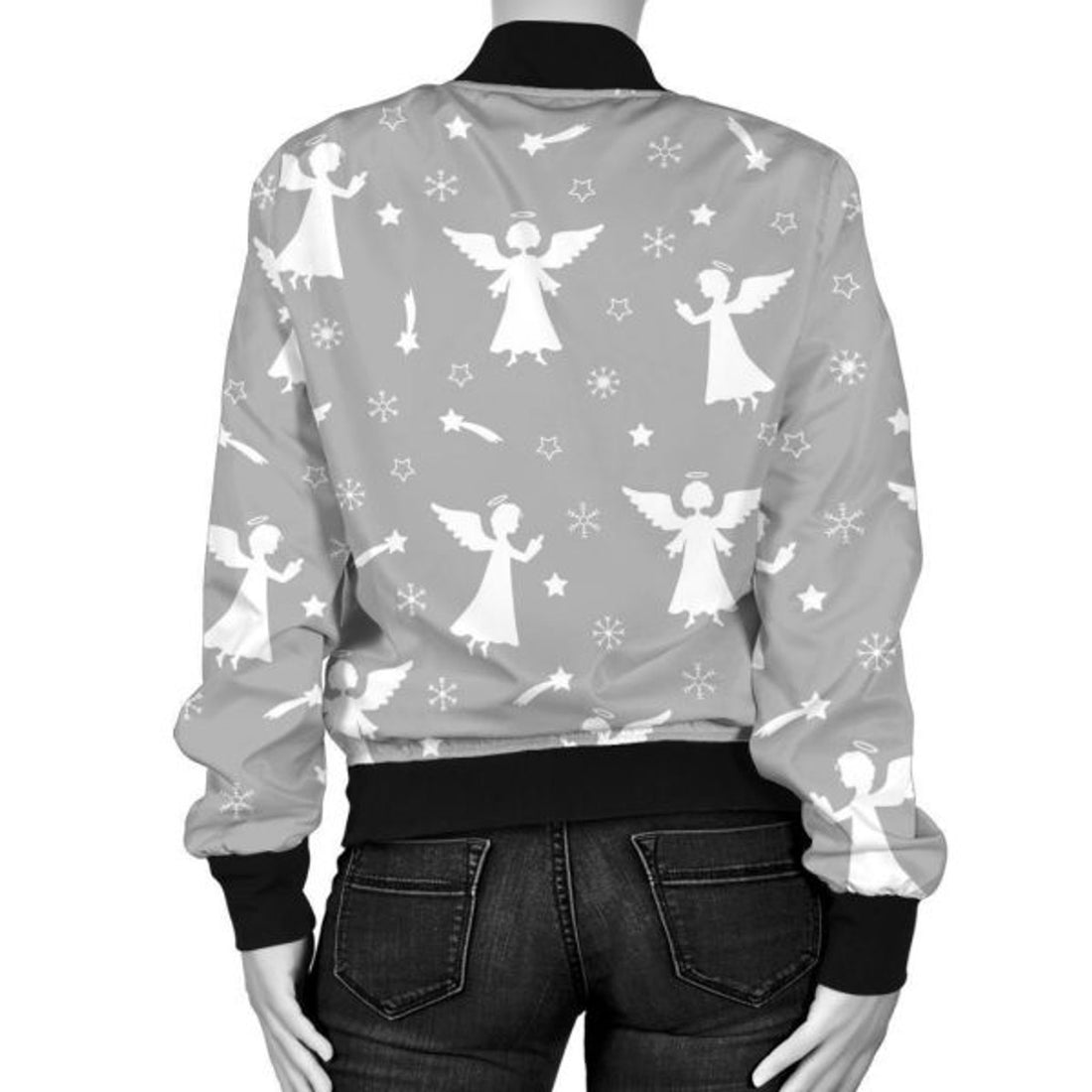FUNSTUFFPRINT Angel Print Pattern Women Casual 3D Bomber Jacket