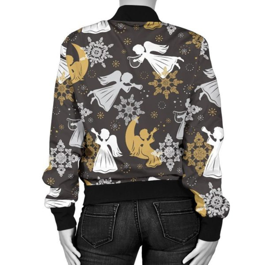 FUNSTUFFPRINT Angel Snowflake Print Pattern Women Casual 3D Bomber Jacket