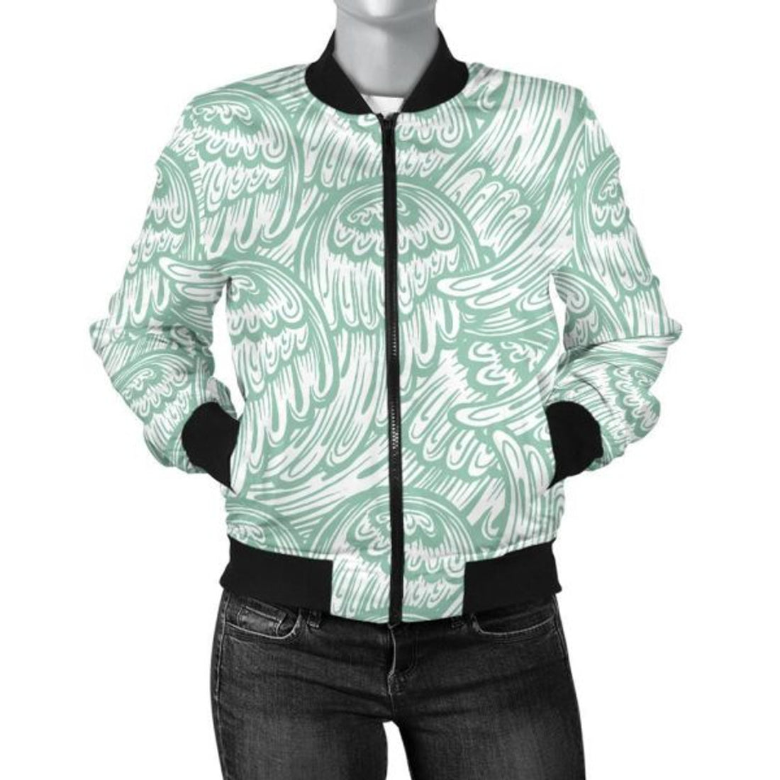 FUNSTUFFPRINT Angel Wing Pattern Print Women Casual 3D Bomber Jacket