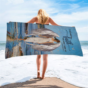 Angel Wings Ocean I Will Walk By Faith Beach Towel - Christian Beach Towel - Bible Verse Beach Towel