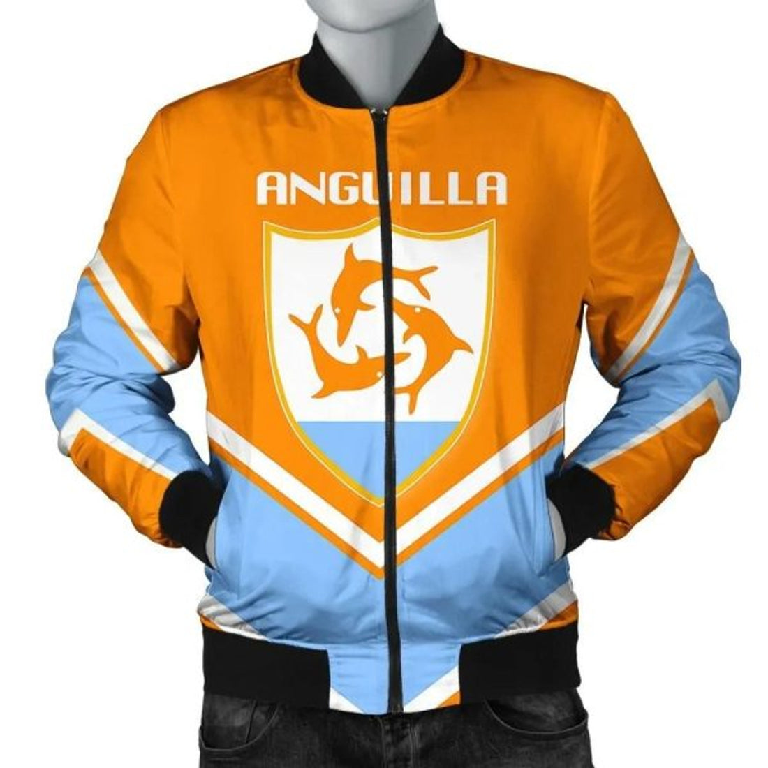 FUNSTUFFPRINT Anguilla Coat Of Arms Men Bomber Jacket Lucian Style 3D Bomber Jacket