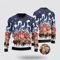 FUNSTUFFPRINT Angus Cattle Red Barn Farm Ugly Christmas Sweater, Farm Sweater, Christmas Gift, Best Winter Outfit Christmas Ugly Sweater