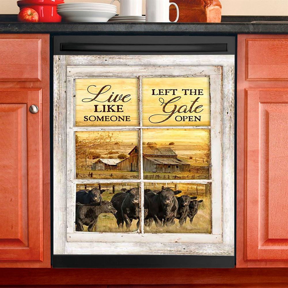 Angus Cow Live Like Someone Left The Gate Open Dishwasher Cover, Christian Dishwasher Magnet Cover