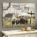 Angus Cow Tranquil Farm Old Barn Painting Wooden Cross Today I Choose Joy Canvas Wall Art - Christian Wall Decor