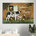 Animal Painting Dairy Cow Butterfly Gather Here With Grateful Hearts Canvas Wall Art - Christian Wall Decor
