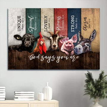 Animals On Farm Animal Painting Farm Lover God Says You Are Canvas Wall Art - Christian Wall Decor