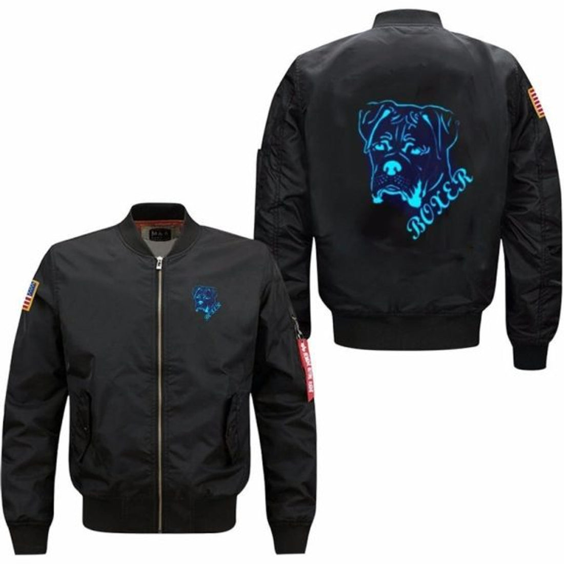 FUNSTUFFPRINT Animated glowing dog boxer mens 3D Bomber Jacket