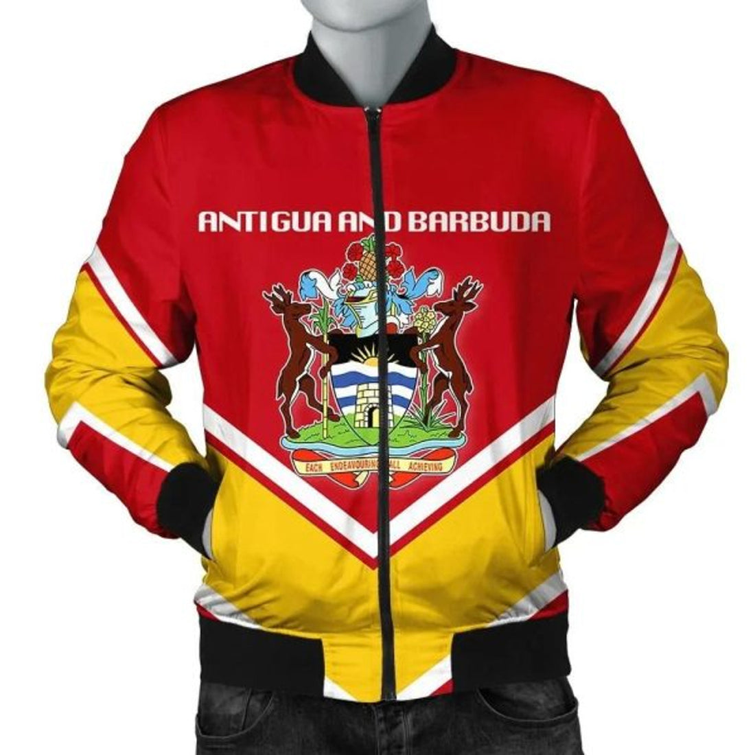 FUNSTUFFPRINT Antigua and Barbuda Coat Of Arms Men Bomber Jacket Lucian Style 3D Bomber Jacket