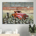 Antique Ladybug Car Daisy Field White Butterfly Today I Choose Joy Canvas Wall Art - Christian Wall Decor
