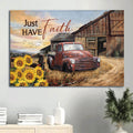 Antique Ladybug Car Old Farm Sunflower Garden Just Have Faith Canvas Wall Art - Christian Wall Decor