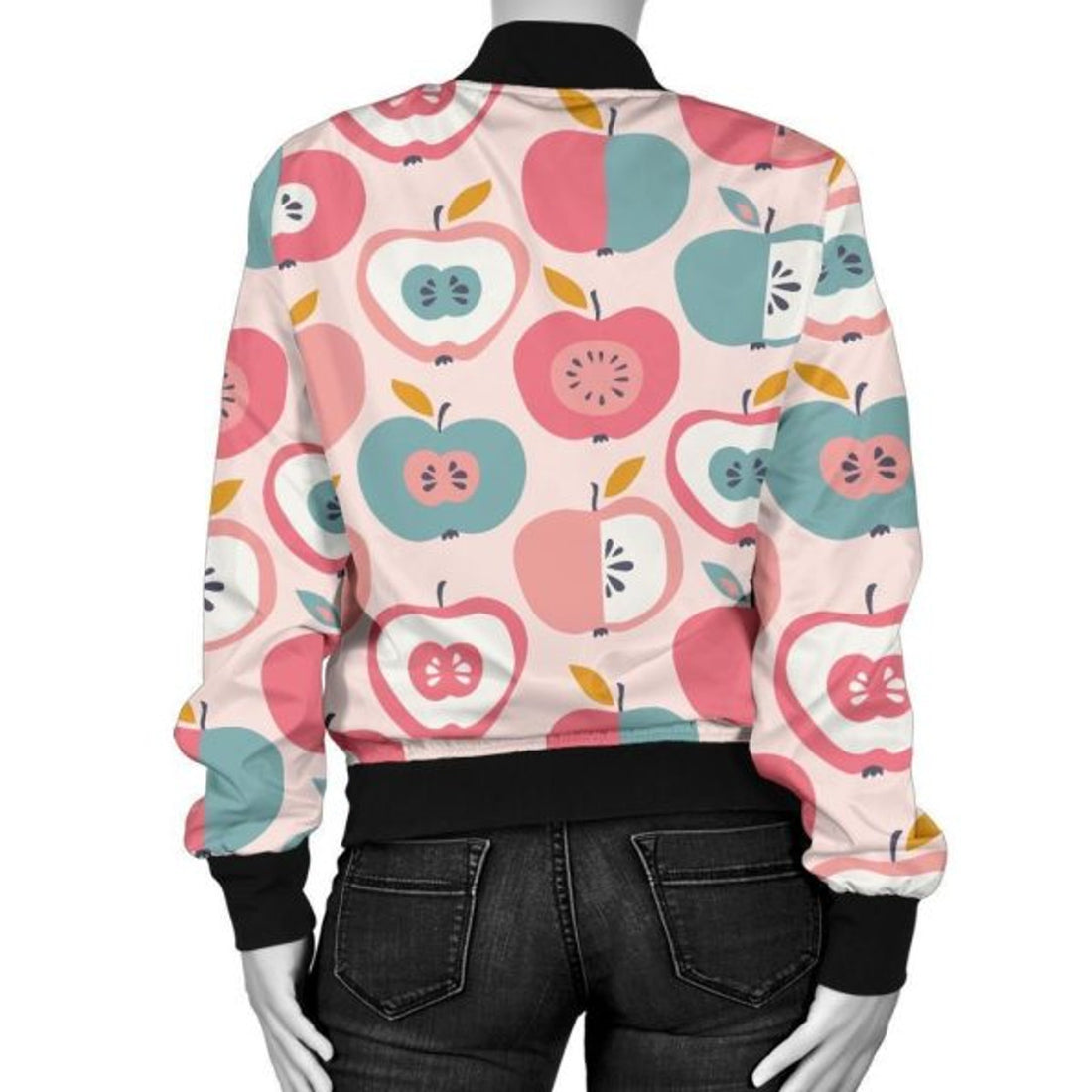 FUNSTUFFPRINT Apple Pattern Print Women Casual 3D Bomber Jacket