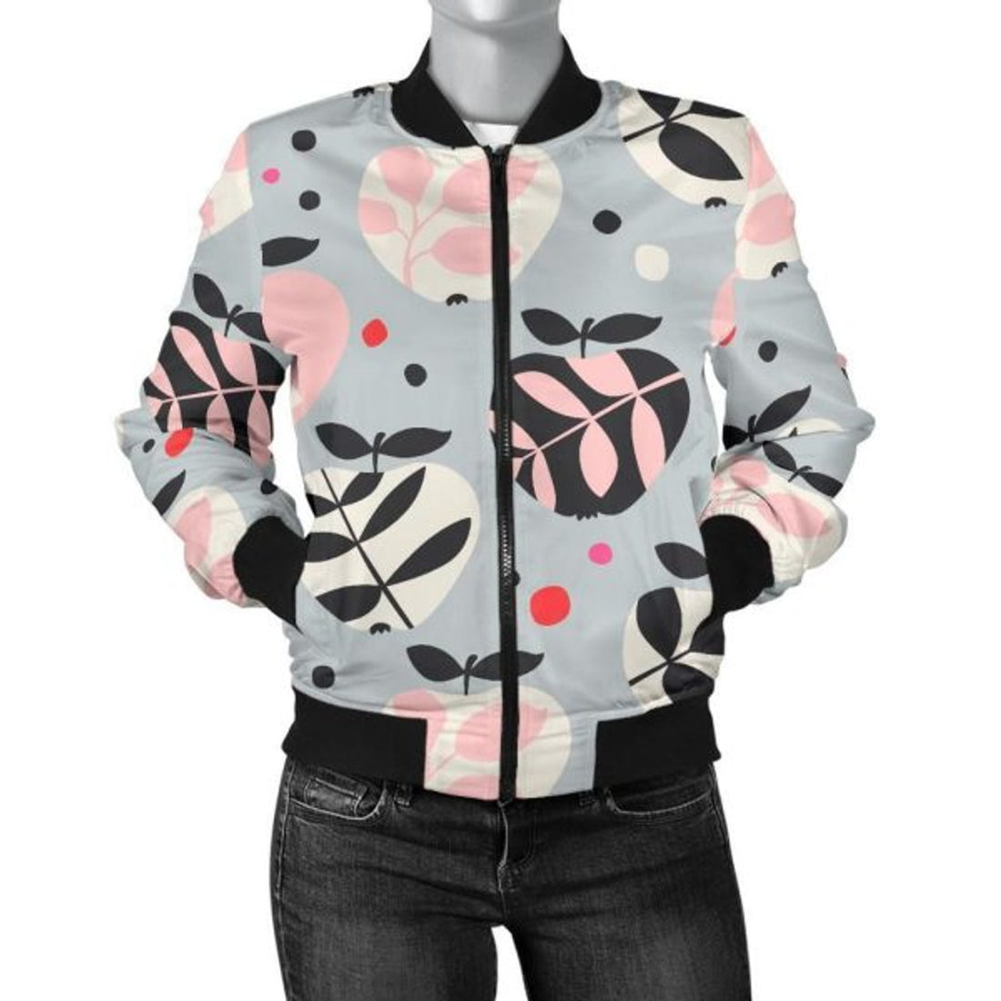 FUNSTUFFPRINT Apple Print Pattern Women Casual 3D Bomber Jacket