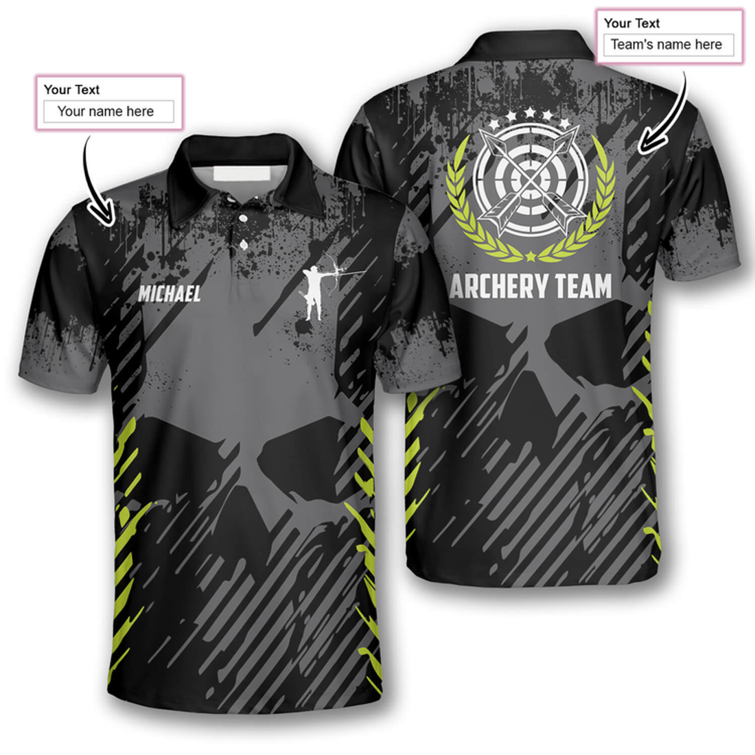Custom Grey Skull Grunge Style Custom Archery Shirts For Men, Skull Shirt, Archery Shirt