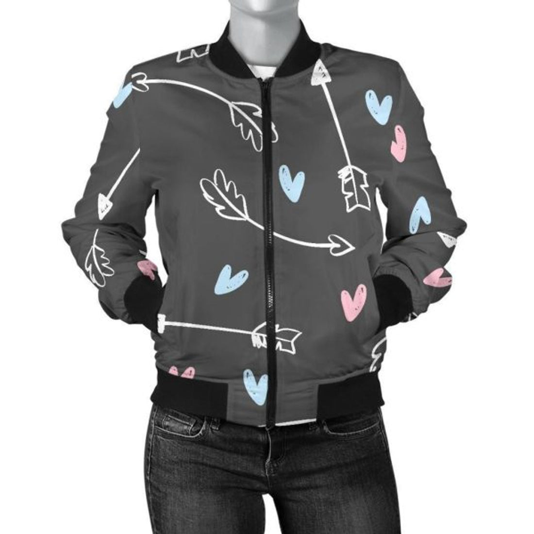 FUNSTUFFPRINT Archery Heart Pattern Print Women Casual 3D Bomber Jacket