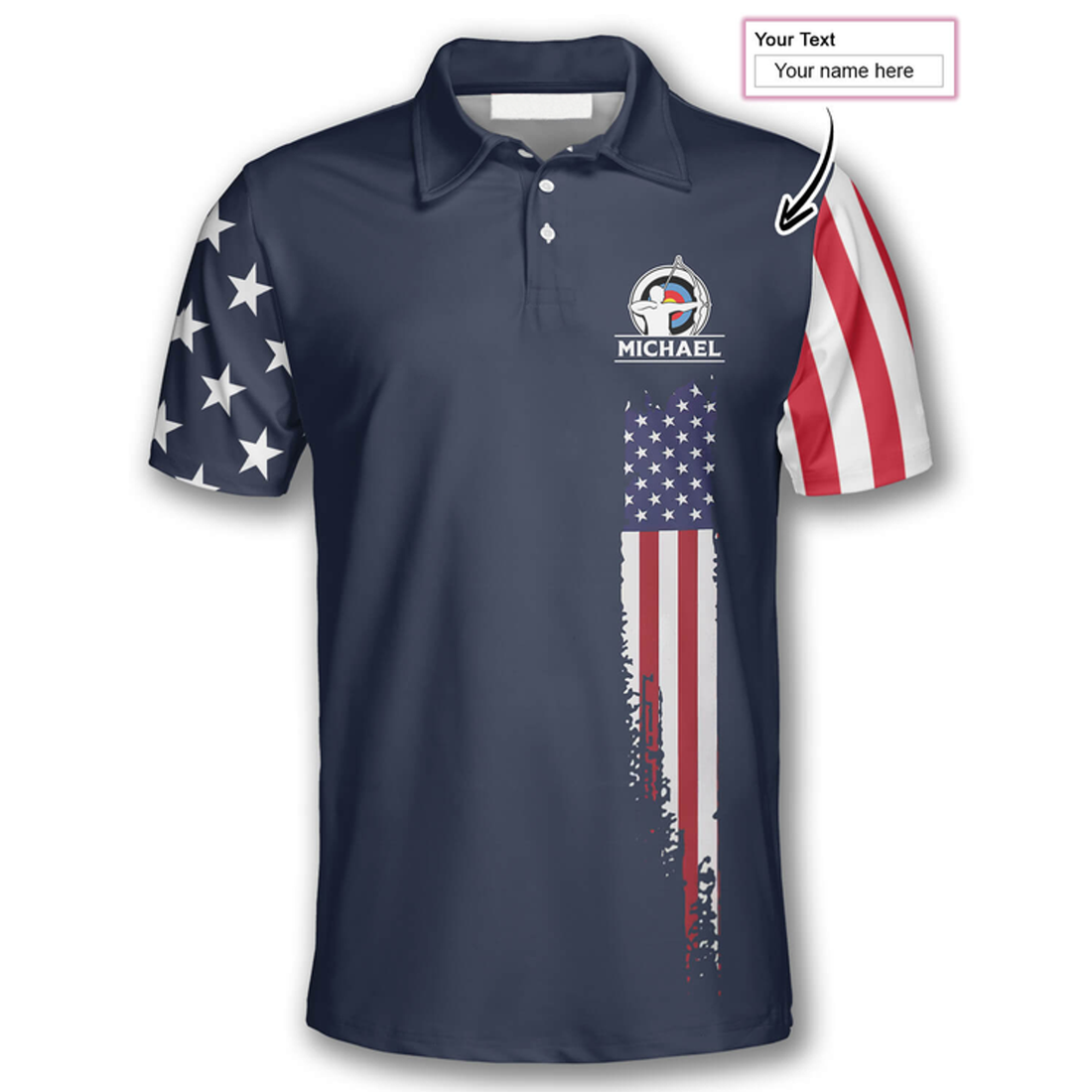 Custom Navy American Flag Custom Archery Shirts for Men, Archery Flag American Polo Shirt, Uniform for Archery Player